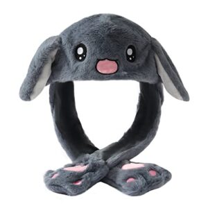 focupaja jumping hat funny bunny rabbit hat ear moving rabbit cap with moving ears plush bunny hat cosplay animal hat for women(gray rabbit)