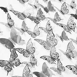 partywoo butterfly wall decor, 84 pcs 3d butterfly wall decals, silver butterfly decor, 3 sizes removable butterfly room decor stickers, butterflies decorations murals for cake party window crafts