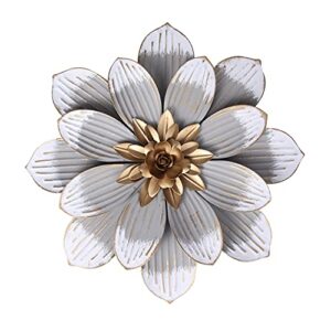 decointo white metal flower wall decor 13" metal floral sculpture, hanging decoration for bedroom, living room, bathroom, kitchen, indoor rustic wall art - mother's day gift
