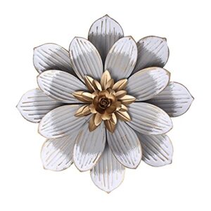 Decointo White Metal Flower Wall Decor 13" Metal Floral Sculpture, Hanging Decoration for Bedroom, Living Room, Bathroom, Kitchen, indoor Rustic Wall Art - Mother's Day Gift