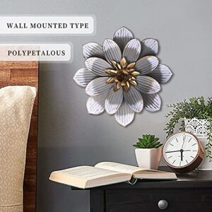Decointo White Metal Flower Wall Decor 13" Metal Floral Sculpture, Hanging Decoration for Bedroom, Living Room, Bathroom, Kitchen, indoor Rustic Wall Art - Mother's Day Gift