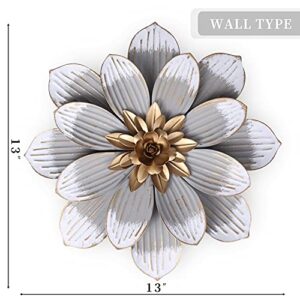 Decointo White Metal Flower Wall Decor 13" Metal Floral Sculpture, Hanging Decoration for Bedroom, Living Room, Bathroom, Kitchen, indoor Rustic Wall Art - Mother's Day Gift