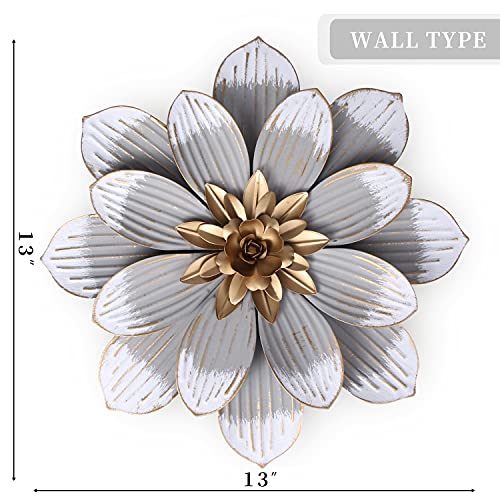 Decointo White Metal Flower Wall Decor 13" Metal Floral Sculpture, Hanging Decoration for Bedroom, Living Room, Bathroom, Kitchen, indoor Rustic Wall Art - Mother's Day Gift