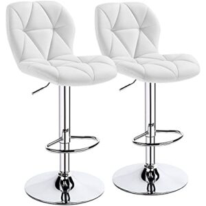 yaheetech bar stools set of 2 counter stool bar chairs with backrest height adjustable swivel tall bar stools modern pu leather, white