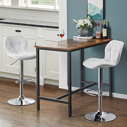 Yaheetech Bar Stools Set of 2 Counter Stool Bar Chairs with Backrest Height Adjustable Swivel Tall Bar Stools Modern PU Leather, White