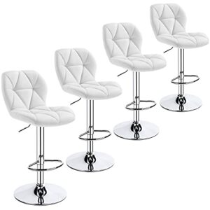 yaheetech bar stools set of 4 adjustable pu leather 360°swivel count bar chair with backresr home kitchen counter stools for kitchen counter, white