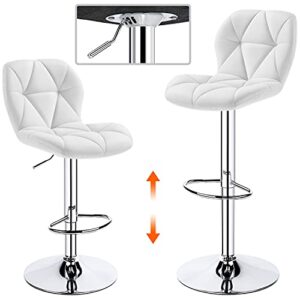 Yaheetech Bar Stools Set of 4 Adjustable PU Leather 360°Swivel Count Bar Chair with Backresr Home Kitchen Counter Stools for Kitchen Counter, White