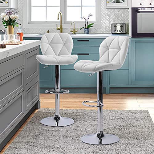 Yaheetech Bar Stools Set of 4 Adjustable PU Leather 360°Swivel Count Bar Chair with Backresr Home Kitchen Counter Stools for Kitchen Counter, White