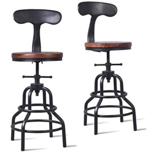 Diwhy Industrial Vintage Bar Stool,Kitchen Counter Height Adjustable Pipe Stool,Cast Iron Stool,Swivel Bar Stool,Metal Stool,27 Inch,Fully Welded Set of 2 (Iron Backrest)