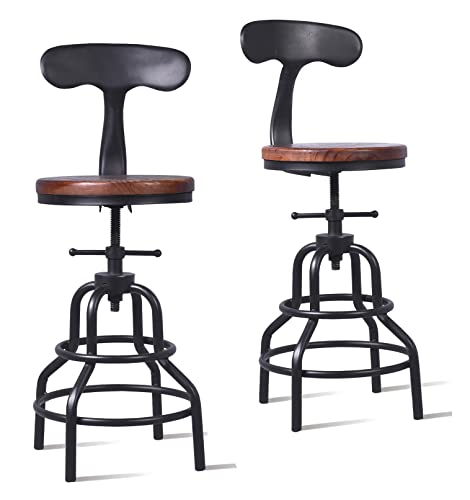 Diwhy Industrial Vintage Bar Stool,Kitchen Counter Height Adjustable Pipe Stool,Cast Iron Stool,Swivel Bar Stool,Metal Stool,27 Inch,Fully Welded Set of 2 (Iron Backrest)