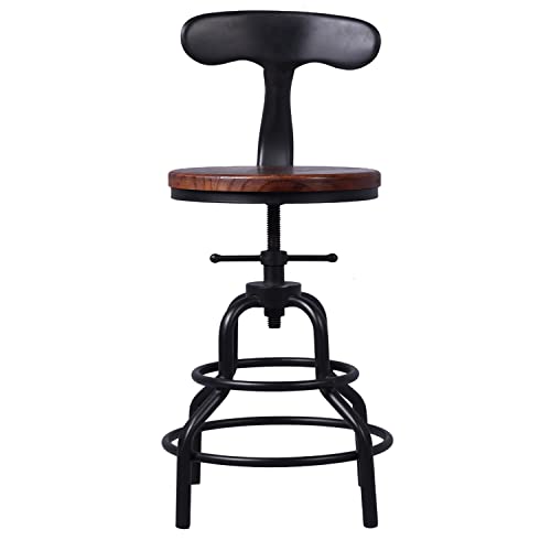 Diwhy Industrial Vintage Bar Stool,Kitchen Counter Height Adjustable Pipe Stool,Cast Iron Stool,Swivel Bar Stool,Metal Stool,27 Inch,Fully Welded Set of 2 (Iron Backrest)