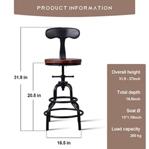 Diwhy Industrial Vintage Bar Stool,Kitchen Counter Height Adjustable Pipe Stool,Cast Iron Stool,Swivel Bar Stool,Metal Stool,27 Inch,Fully Welded Set of 2 (Iron Backrest)