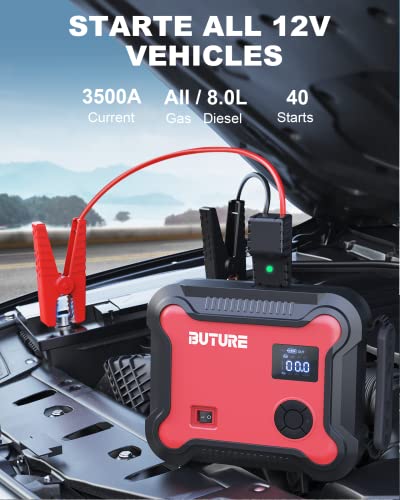 Portable Car Jump Starter with Air Compressor, BUTURE 150PSI 3500A 26800mAh Battery Booster Pack (All Gas/8.0L Diesel) Digital Tire Inflator, Fast Battery Charger 3.0 with 160W DC Out, Emergency Light