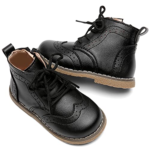 DADAWEN Toddler Baby Boys Girls Hiking Boots Waterproof Leather Non Slip Lace Up Outdoor Work Ankle Winter Snow Boots(Toddler/Little Kid) Black US Size 5 M Toddler