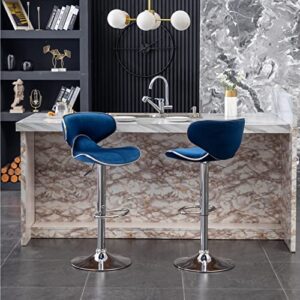 roundhill furniture masaccio velvet upholstered adjustable swivel barstool, set of 2, blue