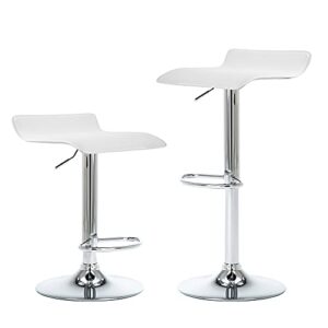 NOBPEINT Contemporary Chrome Air Lift Adjustable Swivel Bar Stool, Set of 2, White