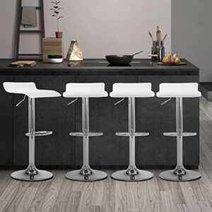 NOBPEINT Contemporary Chrome Air Lift Adjustable Swivel Bar Stool, Set of 2, White