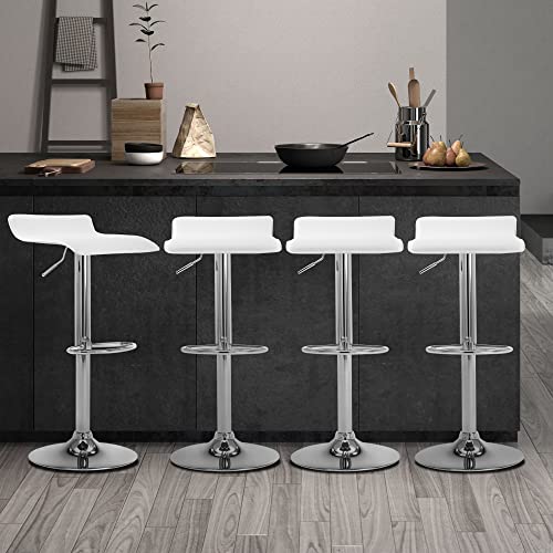 NOBPEINT Contemporary Chrome Air Lift Adjustable Swivel Bar Stool, Set of 2, White