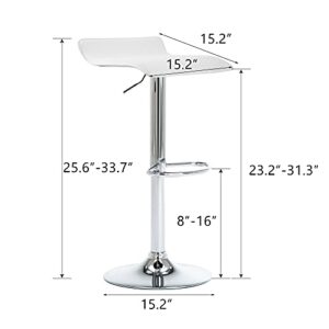 NOBPEINT Contemporary Chrome Air Lift Adjustable Swivel Bar Stool, Set of 2, White