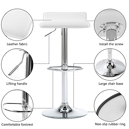 NOBPEINT Contemporary Chrome Air Lift Adjustable Swivel Bar Stool, Set of 2, White