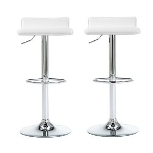 NOBPEINT Contemporary Chrome Air Lift Adjustable Swivel Bar Stool, Set of 2, White