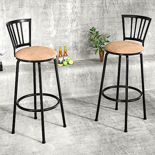 VECELO Barstools, Adjustable Counter Stools, Steel Bistro Pub Chairs, Bar Stools with 360 Degree Swivel Seat Top and Comfortable Round Seat Cushions,Straight Backrest,Set of 2