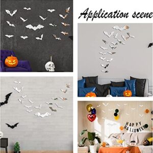 CREATCABIN Halloween Bats Acrylic Mirror Sticker Wall Decal Decoration Removable Self-Adhesive Waterproof for Holiday Party Supplies Home Window Decor 3D DIY (Style 10, 16pcs), Silver
