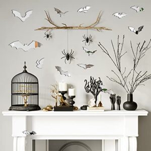 CREATCABIN Halloween Bats Acrylic Mirror Sticker Wall Decal Decoration Removable Self-Adhesive Waterproof for Holiday Party Supplies Home Window Decor 3D DIY (Style 10, 16pcs), Silver