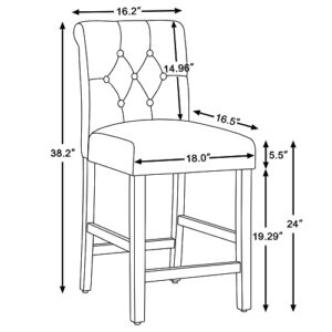 GOTMINSI 24 Inch Bar Stools for Kitchen Island, Set of 2 Fabric Barstools Upholstered Back Counter Bar Stools with Button Tufted Decoration Leisure Style Wooden Bar Chairs(Grey)