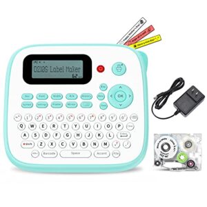 labelife label maker machine with tape, portable label maker d210s, qwerty keyboard, easy-to-use, handheld label maker with laminated tape and adapter, for home office and school organization, green