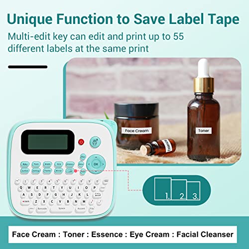 Labelife Label Maker Machine with Tape, Portable Label Maker D210S, QWERTY Keyboard, Easy-to-Use, Handheld Label Maker with Laminated Tape and Adapter, for Home Office and School Organization, Green