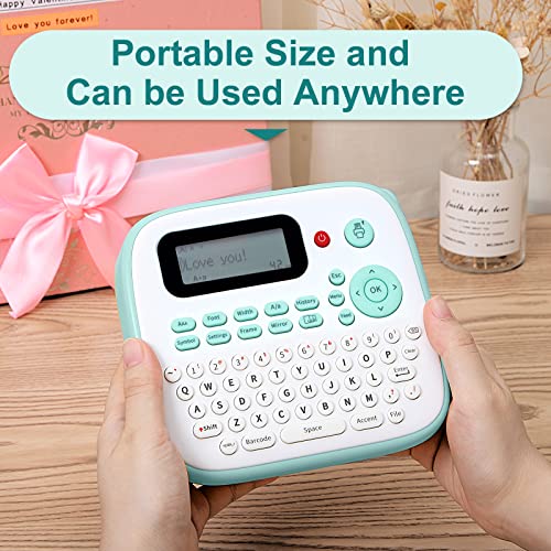 Labelife Label Maker Machine with Tape, Portable Label Maker D210S, QWERTY Keyboard, Easy-to-Use, Handheld Label Maker with Laminated Tape and Adapter, for Home Office and School Organization, Green