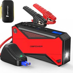 DBPOWER Peak 1600A 18000mAh Portable Car Jump Starter(up to 7.2 Gas, 5.5L Diesel Engines) Battery Booster with Smart Charging Port, LCD Display, Intelligent Jumper Clamps, Compass and LED Light (Red)