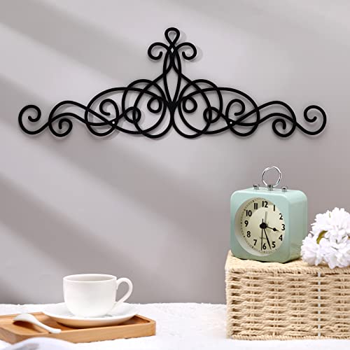 Metal Wall Decor Traditional Metal Scroll Wall Art Decor Rustic Iron Wall Medallion Black Metal Scroll Wall Art Iron Metal Wall Plaque for Home Living Room Decoration, 15.76 x 5.52 Inch