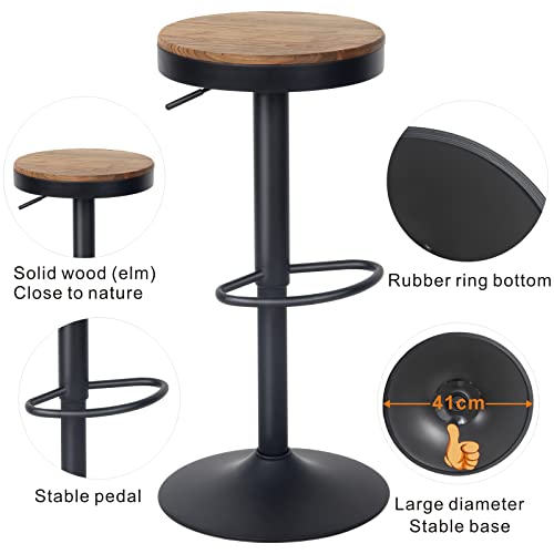 YOUTASTE Wood Bar Stools Set of 2 Black Counter Height Adjustable Bar Stool Metal Modern Barstools Swivel High Top Rustic Bar Chairs with footrest Home Kitchen Island