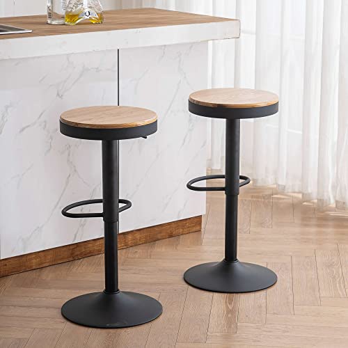 YOUTASTE Wood Bar Stools Set of 2 Black Counter Height Adjustable Bar Stool Metal Modern Barstools Swivel High Top Rustic Bar Chairs with footrest Home Kitchen Island