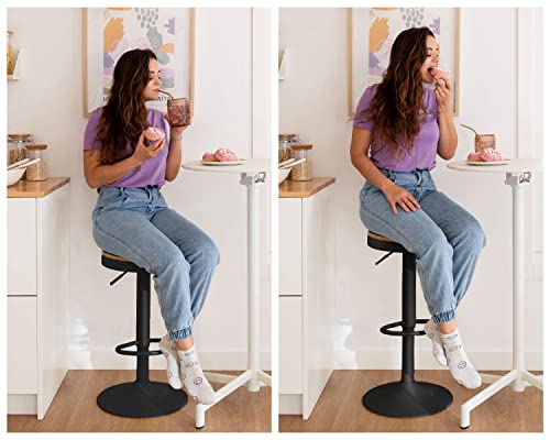 YOUTASTE Wood Bar Stools Set of 2 Black Counter Height Adjustable Bar Stool Metal Modern Barstools Swivel High Top Rustic Bar Chairs with footrest Home Kitchen Island