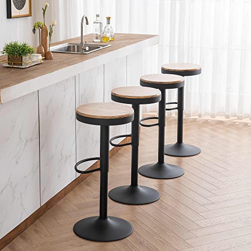 YOUTASTE Wood Bar Stools Set of 2 Black Counter Height Adjustable Bar Stool Metal Modern Barstools Swivel High Top Rustic Bar Chairs with footrest Home Kitchen Island