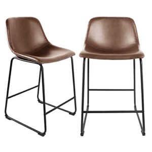 tavr furniture faux leather counter height stools armless island chairs set of 2 with backs for home kitchen dining room bar coffee shop, industrial vintage style, brown