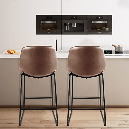 TAVR Furniture Faux Leather Counter Height Stools Armless Island Chairs Set of 2 with Backs for Home Kitchen Dining Room Bar Coffee Shop, Industrial Vintage Style, Brown