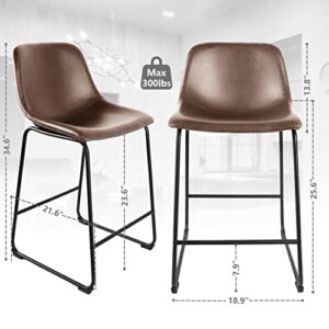 TAVR Furniture Faux Leather Counter Height Stools Armless Island Chairs Set of 2 with Backs for Home Kitchen Dining Room Bar Coffee Shop, Industrial Vintage Style, Brown