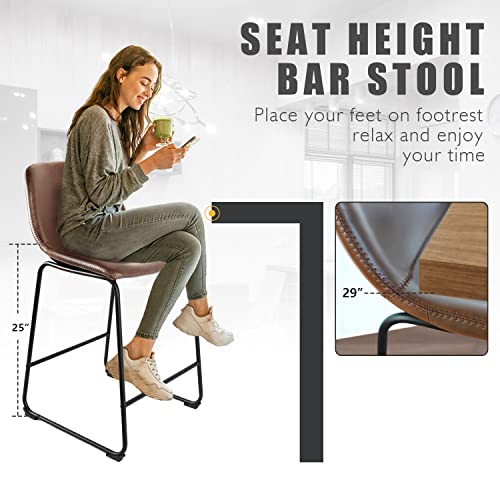 TAVR Furniture Faux Leather Counter Height Stools Armless Island Chairs Set of 2 with Backs for Home Kitchen Dining Room Bar Coffee Shop, Industrial Vintage Style, Brown
