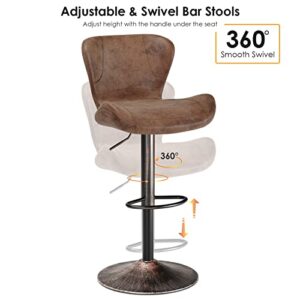 Keyluv Bar Stools Set of 2 Adjustable Swivel Counter Height Barstools Bar Chairs with Backrest and Metal Frame Modern PU Leather Barstool Chairs for Kitchen Bistro Pub, Retro Brown