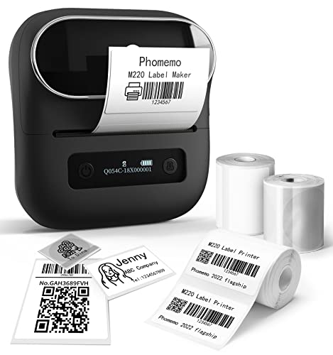 Phomemo M220 Label Maker, Bluetooth Label Printer, 3.14 Inch Portable Thermal Label Maker Machine for Barcode, Labeling, Organizing, Small Business, Compatible with iOS & Android, with 3 Label