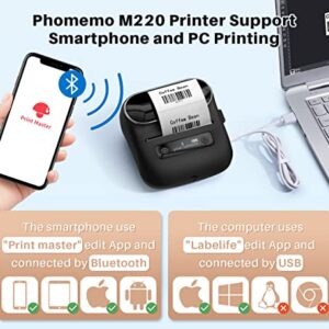 Phomemo M220 Label Maker, Bluetooth Label Printer, 3.14 Inch Portable Thermal Label Maker Machine for Barcode, Labeling, Organizing, Small Business, Compatible with iOS & Android, with 3 Label