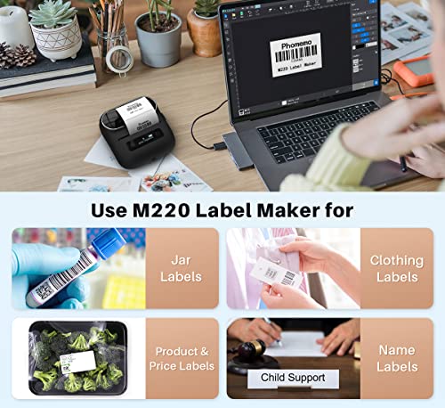 Phomemo M220 Label Maker, Bluetooth Label Printer, 3.14 Inch Portable Thermal Label Maker Machine for Barcode, Labeling, Organizing, Small Business, Compatible with iOS & Android, with 3 Label