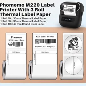 Phomemo M220 Label Maker, Bluetooth Label Printer, 3.14 Inch Portable Thermal Label Maker Machine for Barcode, Labeling, Organizing, Small Business, Compatible with iOS & Android, with 3 Label