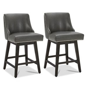 chita counter height swivel barstools, 26" h seat height upholstered bar stools set of 2, faux leather in retro grey
