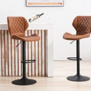 EALSON Swivel Bar Stools Set of 2 Modern Counter Height Barstools PU Leather Bar Chairs with Back Adjustable Kitchen Island Stools for Home Bar/ Dining Room, Brown