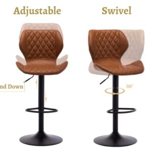 EALSON Swivel Bar Stools Set of 2 Modern Counter Height Barstools PU Leather Bar Chairs with Back Adjustable Kitchen Island Stools for Home Bar/ Dining Room, Brown